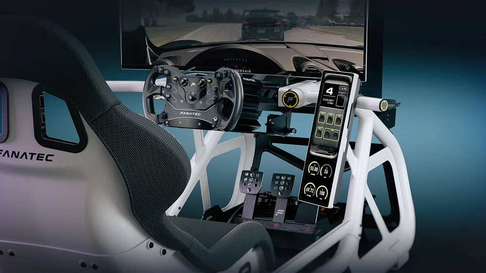 XENEON EDGE mounted in portrait on white ClubSport GT Cockpit